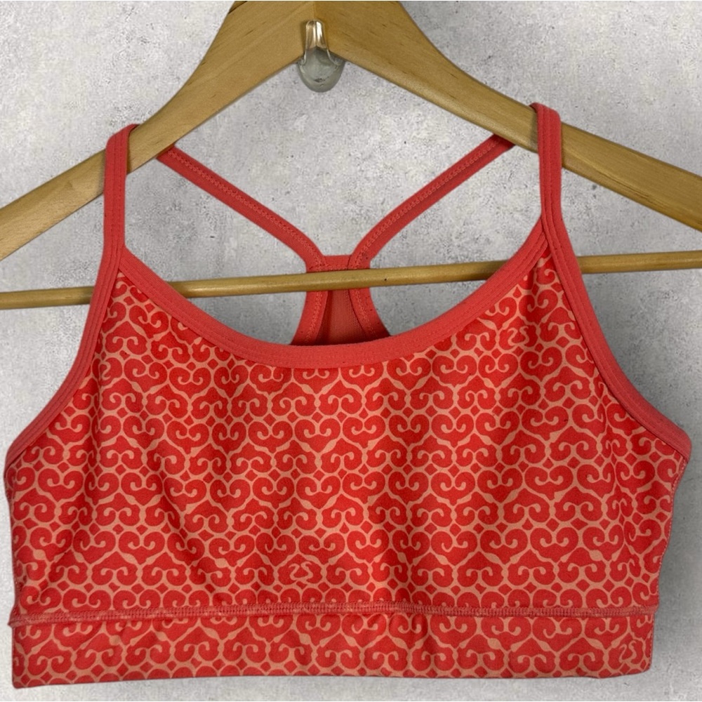 Luluelmon Power Y Orange Printed Racerback Sports Bra Womens Size 4 Yoga Support